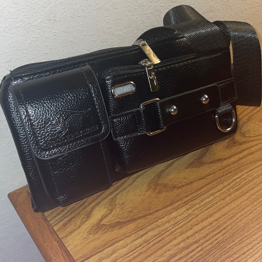 NWT Luxurious Black Leather Versatile Bag ( Waist/Crossbody/Fanny )